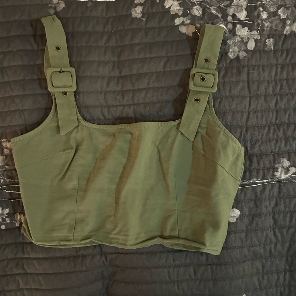 Forever 21 Sage Green Buckle Strap Tank Top